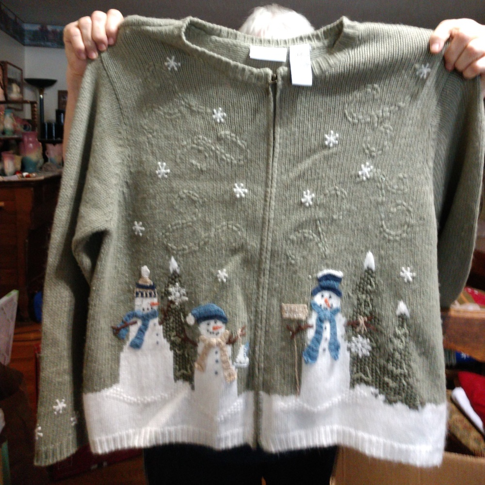 Croft & Barrow Sage Green Snowman Sweater  Used